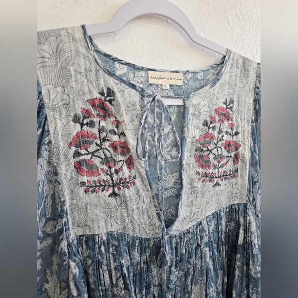 Daughters of India Jaya Mini Dress in Juniper Floral Blue Dress Size XL - Picture 11 of 16